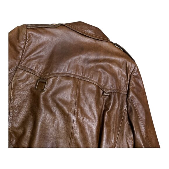 VINTAGE LEATHER Cortefiel Retro Long Luxury Leather Trench Coat Mens 42 - Picture 8 of 9